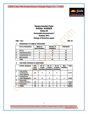 CBSE Class 9 Social Science Sample Paper Term 1 2012