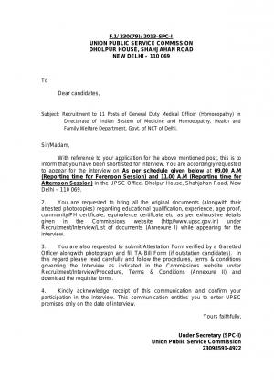 UPSC Released Interview Schedule for General Duty Medical Officer (Homoeopathy) Posts