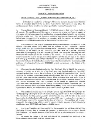 UPSC Indian Economic Service/ Indian Statistical Service Exam 2014: Result Declared