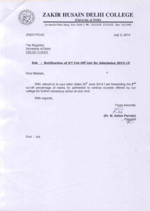 Zakir Husain Delhi college Second Cut off 2014