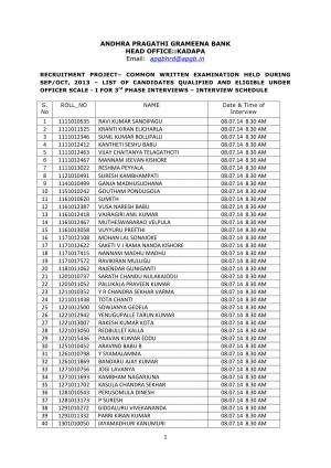 Andhra Pragathi Grameena Bank Issued 3rd Phase Interview Schedule for Officer Scale - I