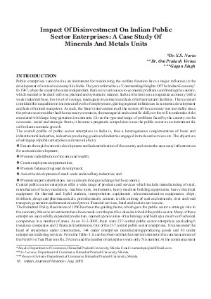 IJF-July10-Article3-Impact of Disinvestment On Indian Public Sector Enterprises : A Case Study of Minerals and Metal Units