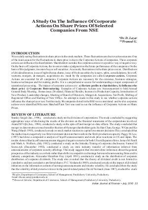 IJF-July10-Article4-A Study On The Influence of Corporate Actions On Share Prices of Selected Companies From NSE