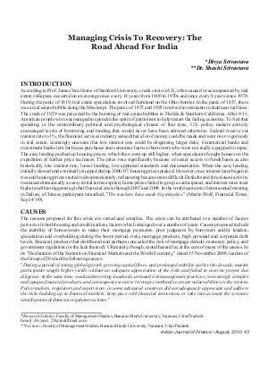 IJF-Aug10-Article5-Managing Crisis To Recovery: The Road Ahead For India