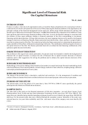 IJF-Aug10-Article6-Significant Level of Financial Risk On Capital Structure
