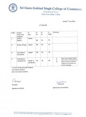 Sri Guru Gobind Singh college of Commerce  Third Cut-off