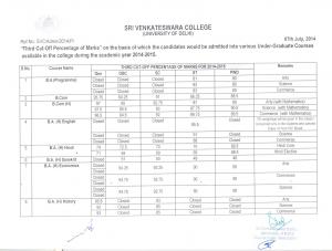 Sri Venkateswara college Third Cut-off