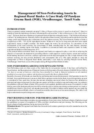 IJF-Oct10-Article5-Management of Non-Performing Assets In Regional Rural Banks - A Case Study of Pandyan Grama Bank (PGB),Virudhunagar, Tamil Nadu