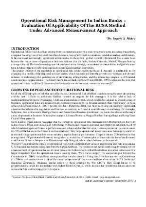 IJF-Nov10-Article1-Operational Risk Management In Indian Banks : Evaluation of Applicability of The RCSA Method Under Advanced Measurement Approach