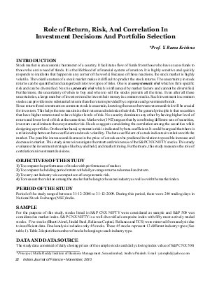 IJF-Nov10-Article3-Role of Return, Risk, And Correlation In Investment Decisions And Portfolio Selection