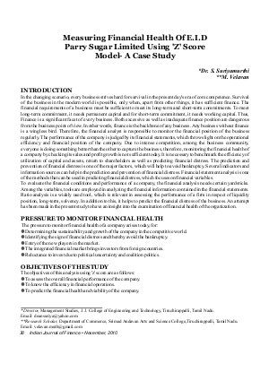 IJF-Nov10-Article4-Measuring Financial Health of E.I.D. Parry Sugar Limited Using 'Z' Score Model - A Case Study