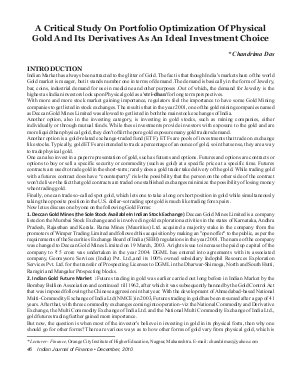 IJF-Dec10-Article6-A Critical Study On Portfolio Optimization of Physical Gold And Its Derivatives As An Ideal Investment Choice