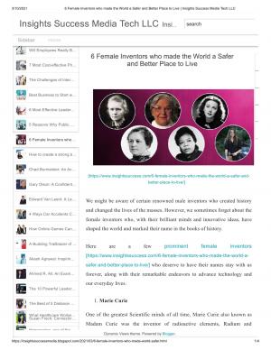 6 Female Inventors who made the World a Safer and Better Place to Live