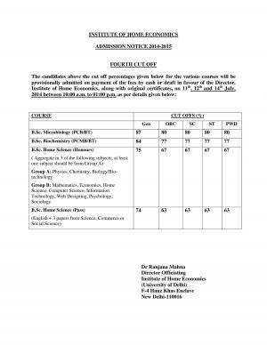 Institute of Home Economics Fourth Cut off 2014