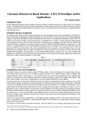 IJM-Jan10-Article6-Consumer Behaviour in Rural Markets : A-B-C-D Paradigm And Its Applications
