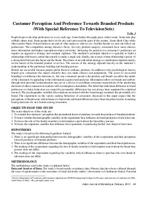 IJM-Feb10-Article8-Customer Perception And Preference Towards Branded Products (With Special Reference To Television Sets)