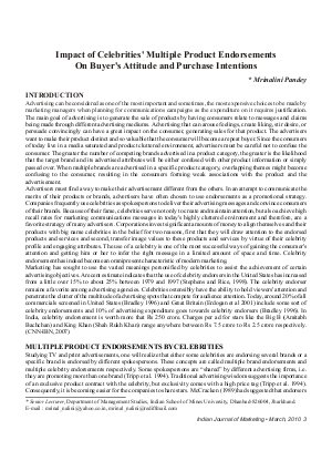 IJM-March10-Article1-Impact of Celebrities' Multiple Product Endorsements On Buyer's Attitude and Purchase Intentions