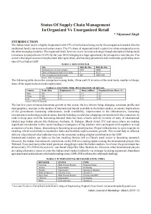 IJM-March10-Article2-Status of Supply Chain Management In Organized Vs Unorganized Retail