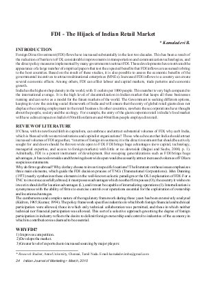 IJM-March10-Article3-FDI - The Hijack of Indian Retail Market