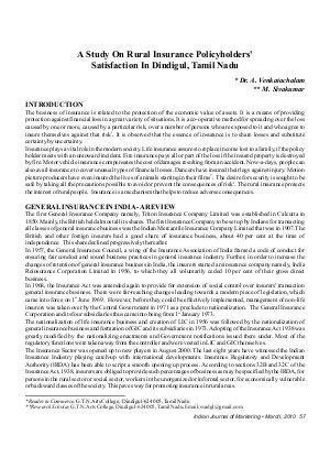 IJM-March10-Article7-A Study On Rural Insurance Policyholders' Satisfaction In Dindigul, Tamil Nadu
