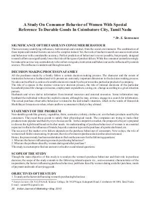 IJM-May10-Article4-A Study On Consumer Behaviour of Women With Special Reference To Durable Goods In Coimbatore City,Tamil Nadu