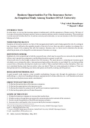 IJM-May10-Article6-Business Opportunities For Insurance Sector : An Empirical Study Among Teachers of S.P. University