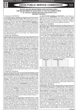 UPSC Notified Recruitment for 54 Various Posts 2014