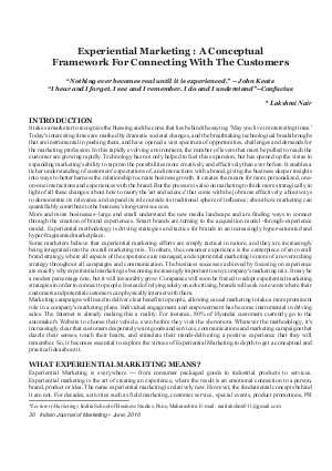 IJM-June10-Article5-Experiential Marketing : A Conceptual Framework For Connecting With The Customers