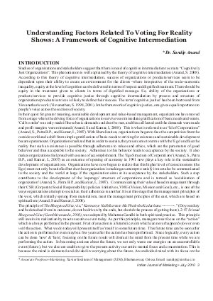 IJM-July10-Article1-Understanding Factors Related To Voting For Reality Shows: A Framework of Cognitive Intermediation