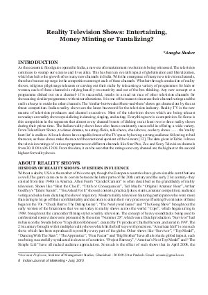IJM-July10-Article2-Reality Television Shows : Entertaining , Money Minting or Tantalizing?