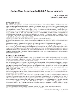 IJM-July10-Article3-Online User Behaviour in Delhi - A Factor Analysis