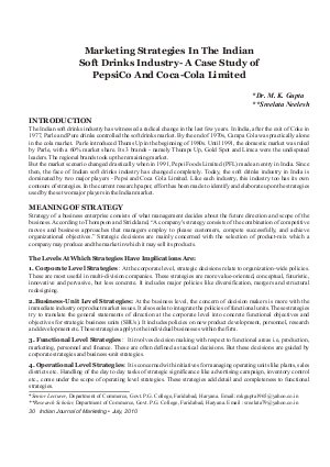 IJM-July10-Article4-Marketing Strategies In The Indian Soft Drinks Industry - A Case Study of PepsiCo and Coca- Cola Limited