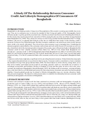 IJM-July10-Article5-A Study of The Relationship Between Consumer Credit and Lifestyle Demographics of Consumers of Bangladesh