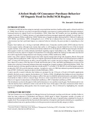 IJM-Aug10-Article1-A Select Study Of Consumer Purchase Behavior  Of Organic Food In Delhi NCR Region