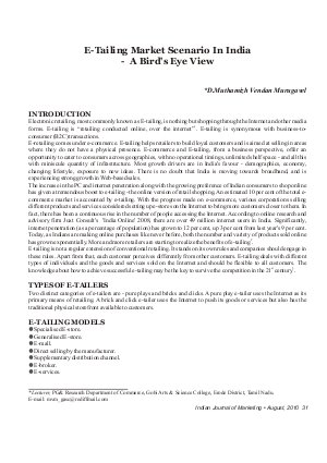 IJM-Aug10-Article5-E-Tailing Market Scenario In India- A Bird's Eye View