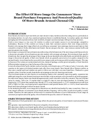 IJM-Sep10-Article2-The Effect of Store Image On Consumers' Store Brand Purchase Frequency and Perceived Quality of Store Brands Around Chennai City