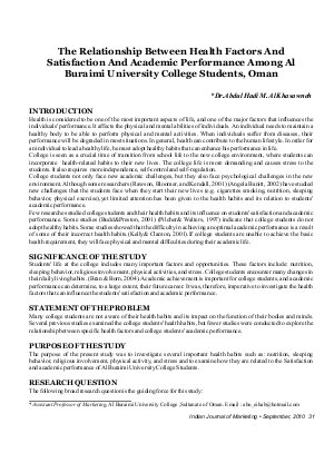 IJM-Sep10-Article5-The Relationship Between Health Factors And Satisfaction And Academic Performance Among Al Buraimi University College Students,Oman