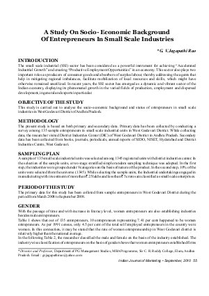IJM-Sep10-Article8-A Study On Socio -Economic Background of Entrepreneurs In Small Scale Industries