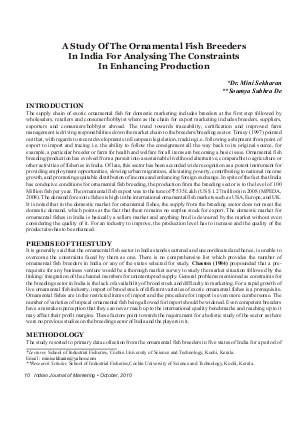 IJM-Oct10-Article2-A Study of The Ornamental Fish Breeders In India For Analysing The Constraints In Enhancing Production
