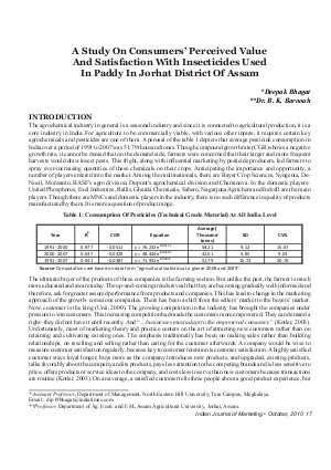 IJM-Oct10-Article3-A Study On Consumers' Perceived Value And Satisfaction With Insecticides Used In Paddy In Jorhat District of Assam