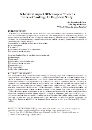 IJM-Oct10-Article7-Behavioral Aspect of Teenagers Towards Internet Banking : An Empirical Study