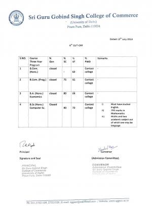 Sri Guru Gobind Singh college of Commerce Sixth Cut off 2014