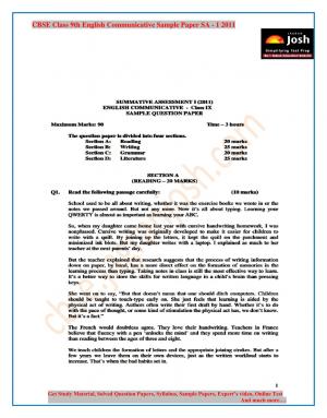 CBSE Class 9 English Communicative Sample Paper Term 1 2011