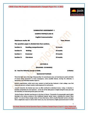CBSE Class 9 English Communicative Sample Paper Term 1 2012