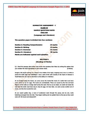 CBSE Class 9 English Language & Literature Sample Paper Term 1 2012