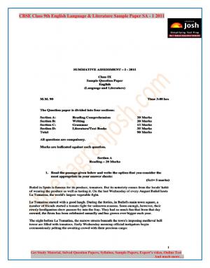 CBSE Class 9 English Language & Literature Sample Paper Term 1 2011