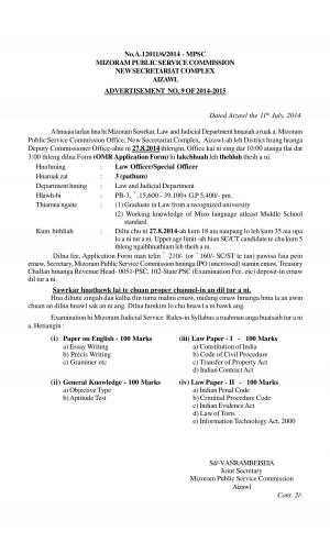 Mizoram PSC Notified Recruitment for 12 Various Posts 2014 (1)
