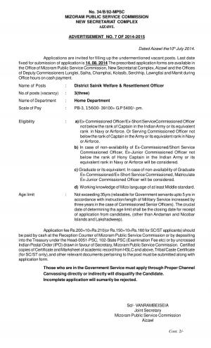 Mizoram PSC Notified Recruitment for 12 Various Posts 2014 (3)