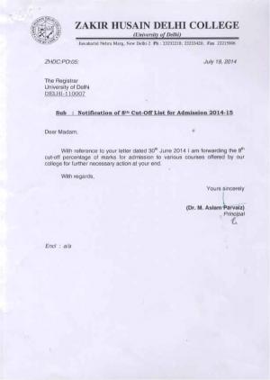 Zakir Husain Delhi college Eighth Cut-off