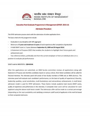 IIM-Bangalore Notification Admission for Executive Post Graduate Programme (EPGP) 2014